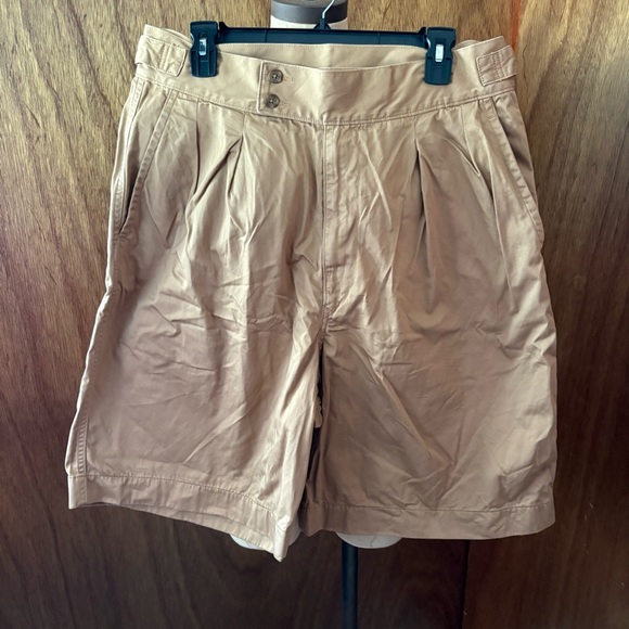 Uniqlo Other - UNIQLO U sz L 33-36 inch Khaki Brown Pleated Cotton Shorts Zip Fly